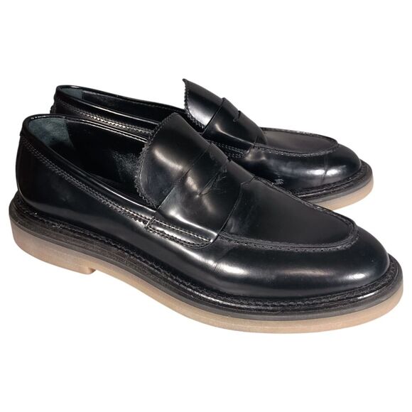 Agl Loafers 8 Womens Black Sirena Leather Block Round Toe Low Comfort Slip On - Picture 1 of 10